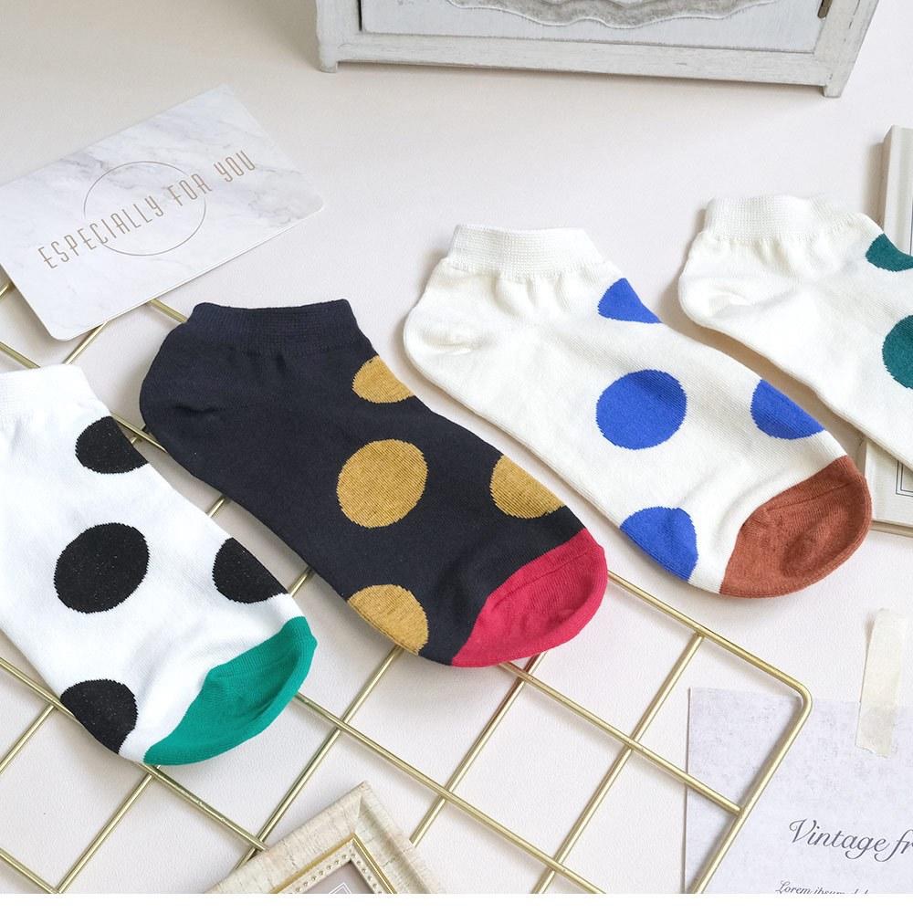 AHUA阿華有事嗎 滿版撞色大圓點前跟拼色短襪 K2114 正韓襪子 百搭純棉襪 韓妞必備 少女襪-細節圖3