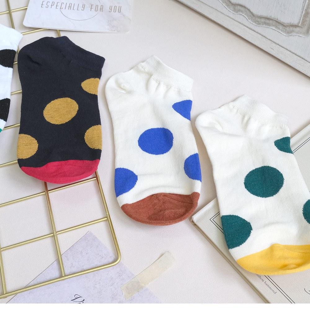 AHUA阿華有事嗎 滿版撞色大圓點前跟拼色短襪 K2114 正韓襪子 百搭純棉襪 韓妞必備 少女襪-細節圖4