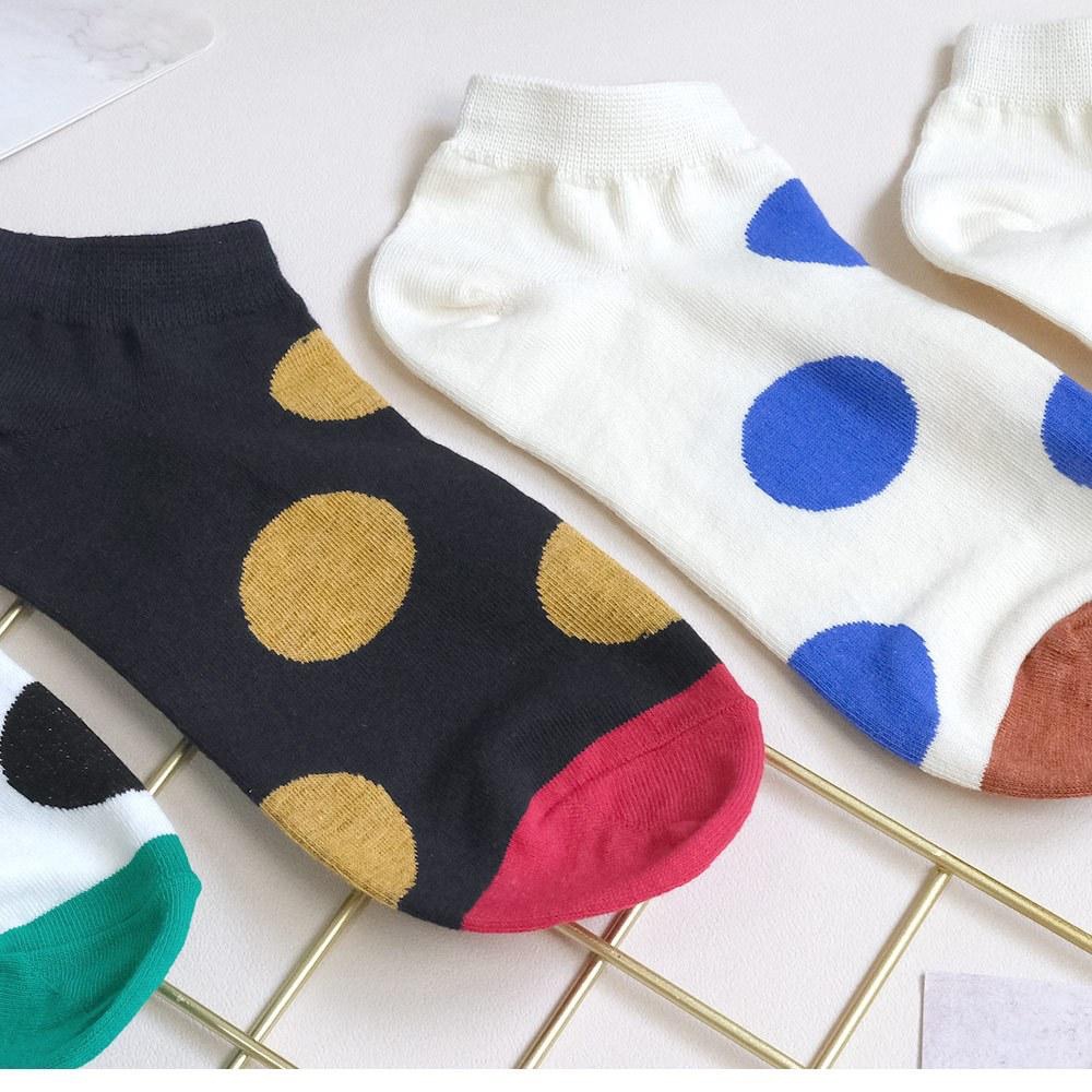 AHUA阿華有事嗎 滿版撞色大圓點前跟拼色短襪 K2114 正韓襪子 百搭純棉襪 韓妞必備 少女襪-細節圖5