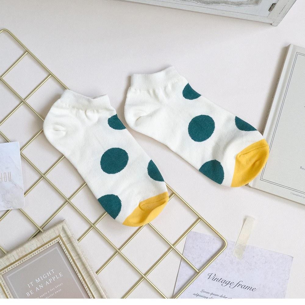 AHUA阿華有事嗎 滿版撞色大圓點前跟拼色短襪 K2114 正韓襪子 百搭純棉襪 韓妞必備 少女襪-細節圖6