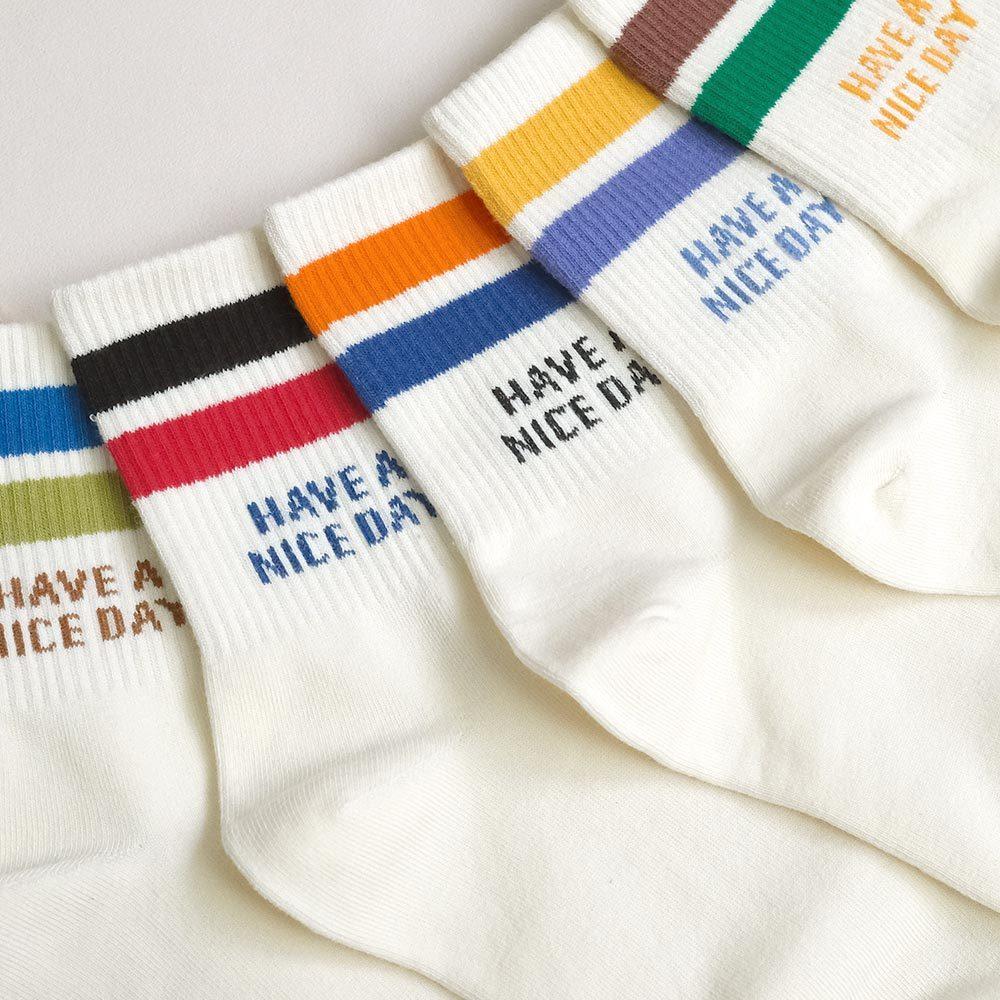 AHUA阿華有事嗎 HAVE A NICE DAY雙色條紋中筒襪 K2137 正韓襪子 百搭純棉襪 韓妞必備 少女襪-細節圖4