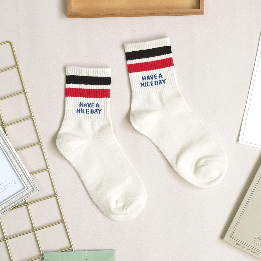 AHUA阿華有事嗎 HAVE A NICE DAY雙色條紋中筒襪 K2137 正韓襪子 百搭純棉襪 韓妞必備 少女襪-細節圖8
