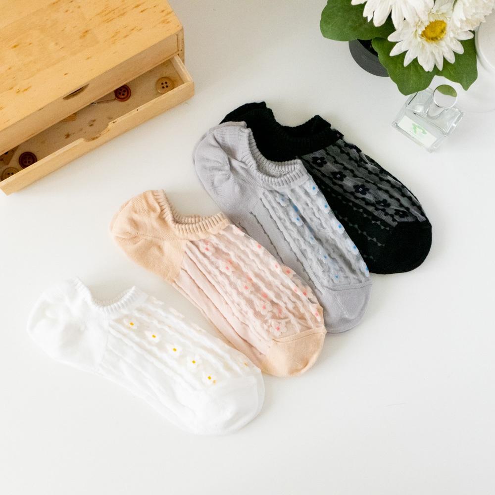 AHUA 韓國襪子 腳背透膚線條花朵船型襪 K2072 韓妞必備 百搭純棉襪 正韓襪子 少女襪 阿華有事嗎-細節圖5