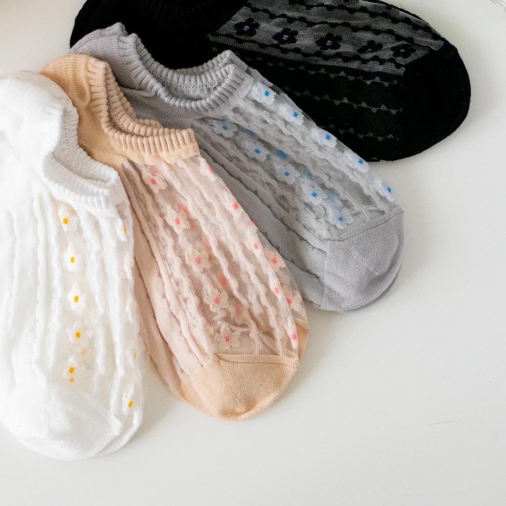 AHUA 韓國襪子 腳背透膚線條花朵船型襪 K2072 韓妞必備 百搭純棉襪 正韓襪子 少女襪 阿華有事嗎-細節圖6