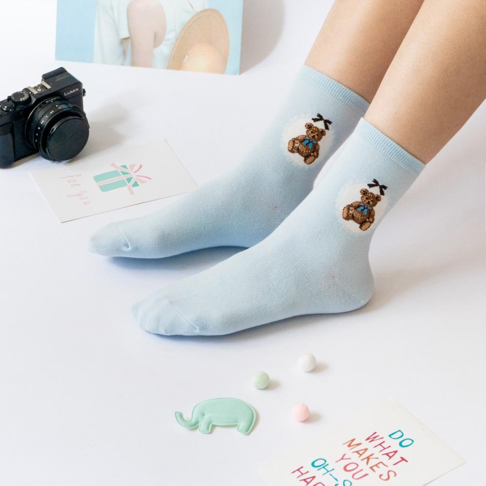 AHUA 韓國襪子 緞帶布偶小熊中筒襪 K2035 韓妞必備 百搭純棉襪 正韓襪子 少女襪 阿華有事嗎-細節圖3