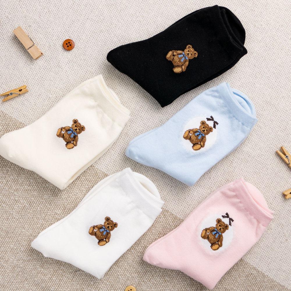 AHUA 韓國襪子 緞帶布偶小熊中筒襪 K2035 韓妞必備 百搭純棉襪 正韓襪子 少女襪 阿華有事嗎-細節圖6