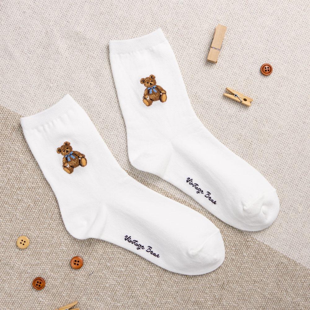 AHUA 韓國襪子 緞帶布偶小熊中筒襪 K2035 韓妞必備 百搭純棉襪 正韓襪子 少女襪 阿華有事嗎-細節圖7