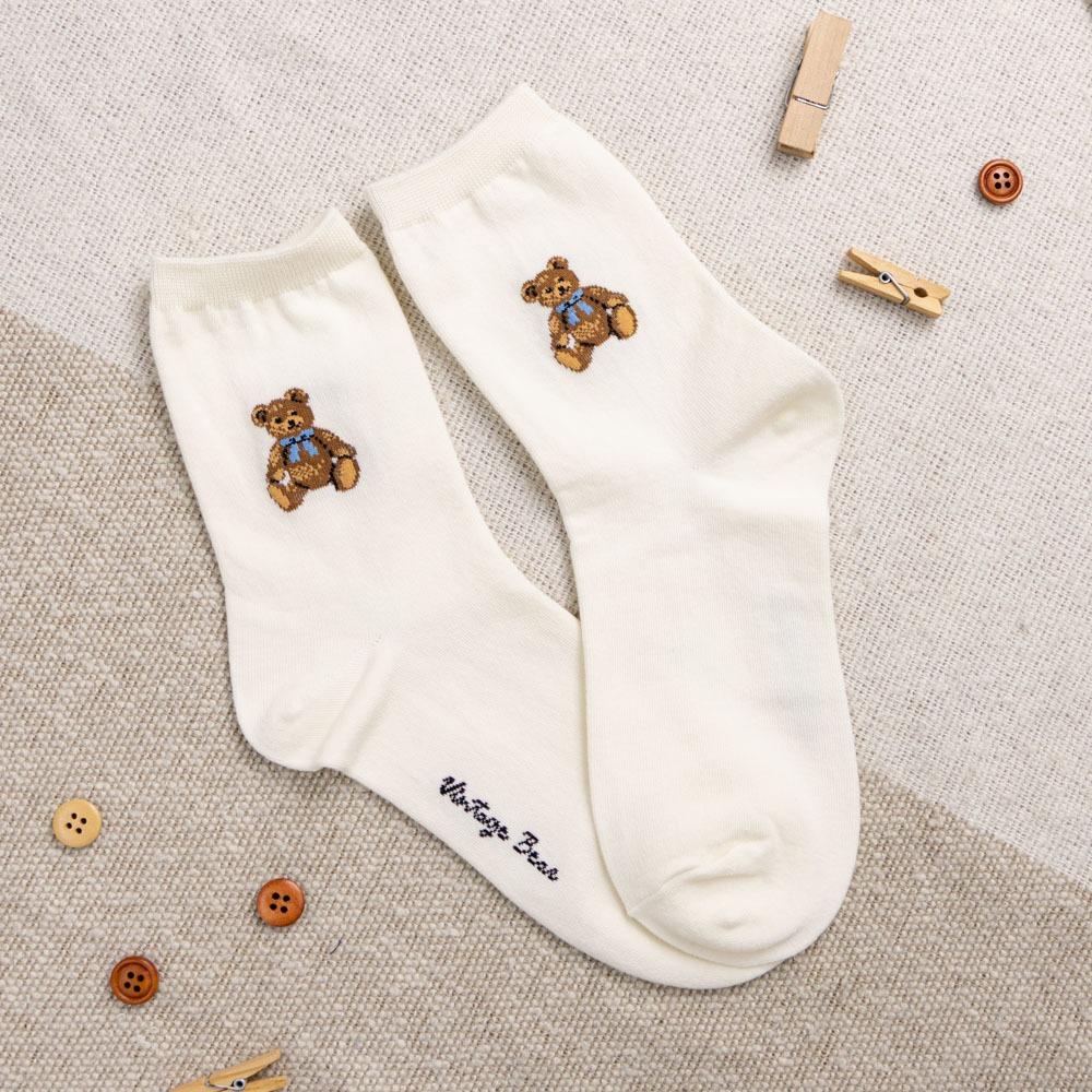 AHUA 韓國襪子 緞帶布偶小熊中筒襪 K2035 韓妞必備 百搭純棉襪 正韓襪子 少女襪 阿華有事嗎-細節圖8