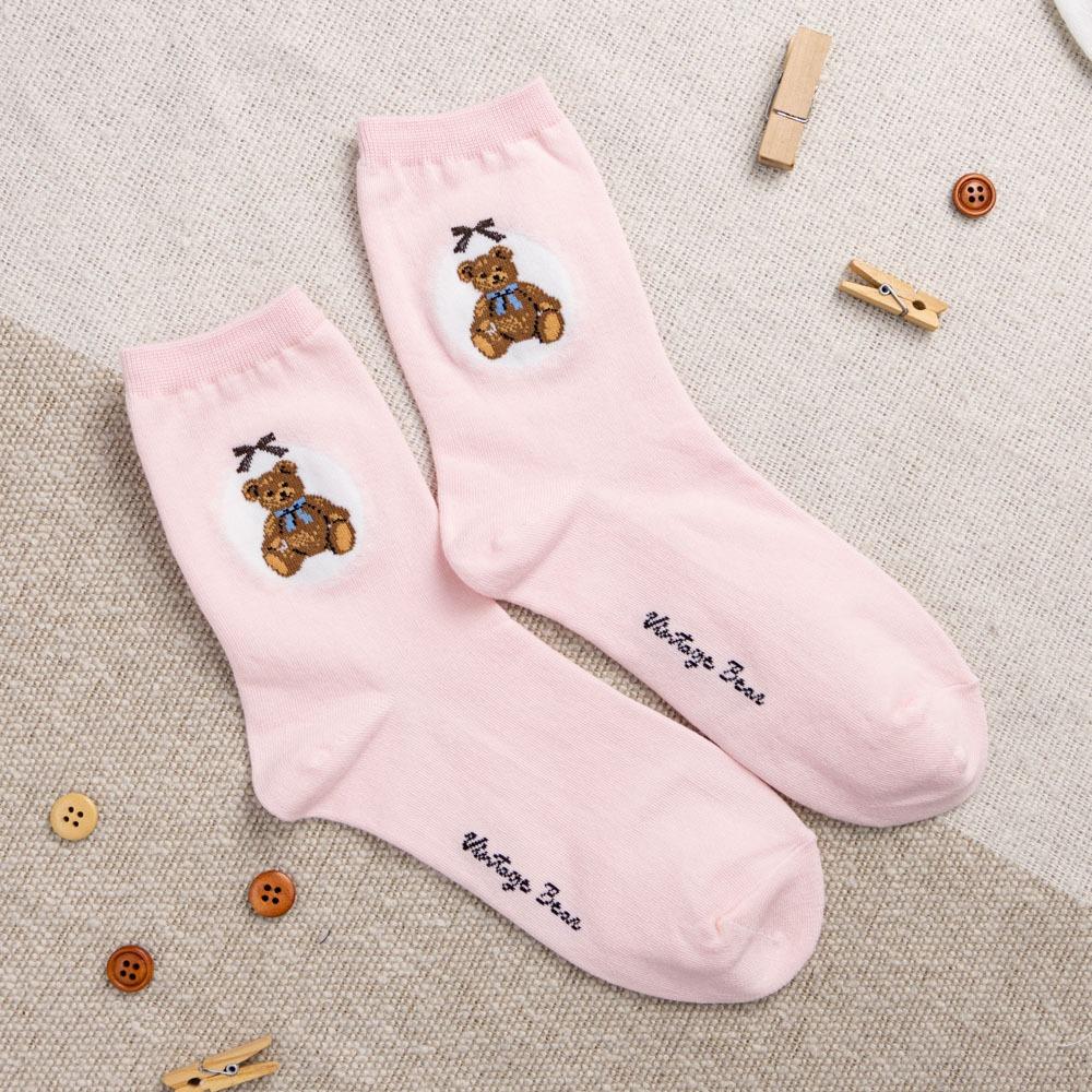 AHUA 韓國襪子 緞帶布偶小熊中筒襪 K2035 韓妞必備 百搭純棉襪 正韓襪子 少女襪 阿華有事嗎-細節圖9