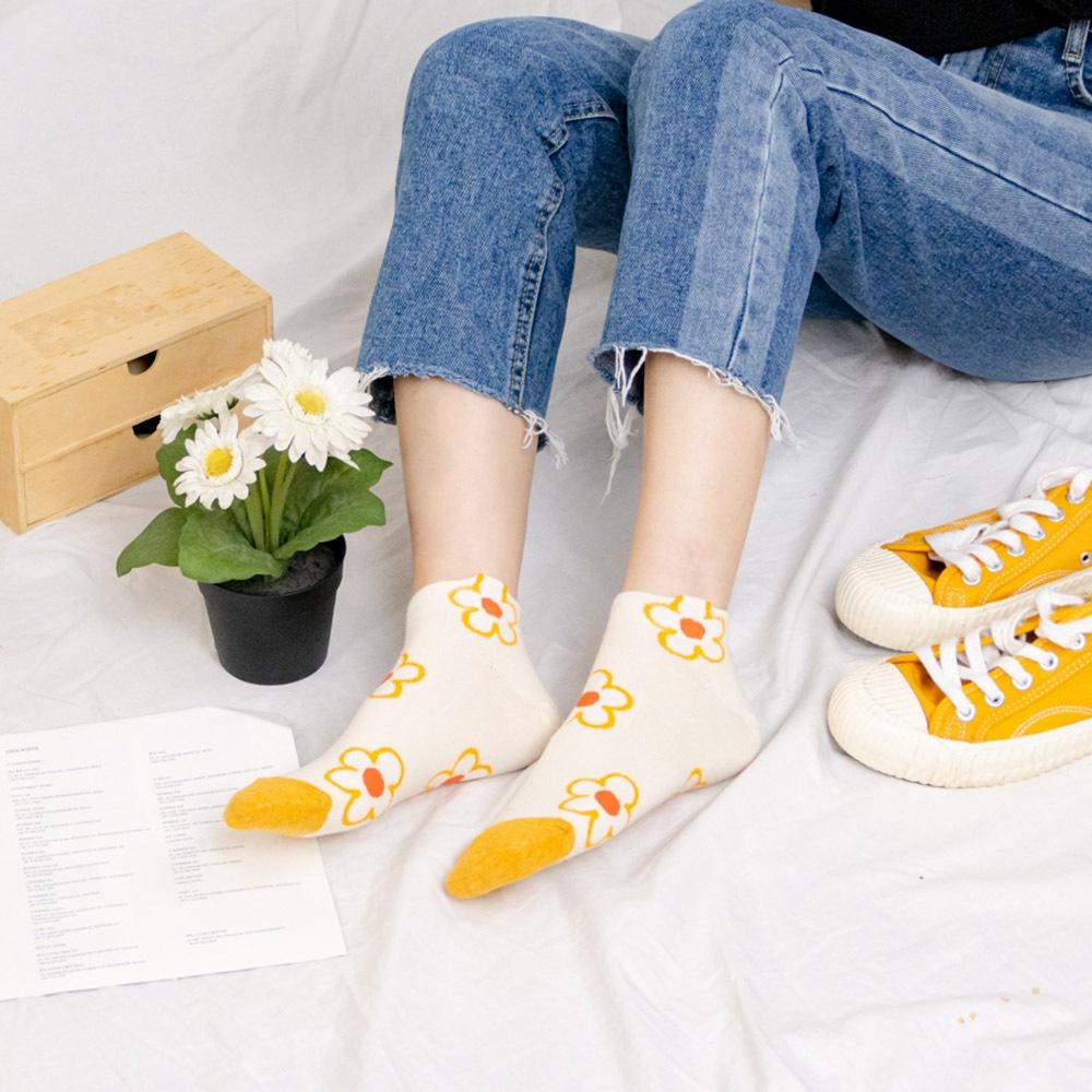 AHUA 韓國襪子 滿版立體耳朵小花前跟拼色短襪 K1984 韓妞必備 百搭純棉襪 正韓襪子 少女襪 阿華有事嗎-細節圖3