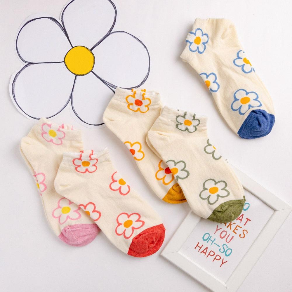 AHUA 韓國襪子 滿版立體耳朵小花前跟拼色短襪 K1984 韓妞必備 百搭純棉襪 正韓襪子 少女襪 阿華有事嗎-細節圖5