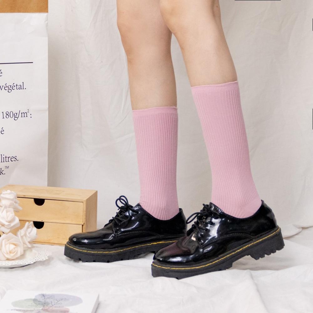 AHUA阿華有事嗎 韓國襪子純色坑條中長筒襪  K1948 韓妞必備 百搭純棉襪  韓系 日系 可愛 純色-細節圖3