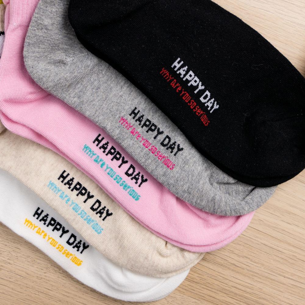 AHUA 韓國襪子 雙層襪口拼色HAPPY眼睛短襪 K2028 韓妞必備 百搭純棉襪 正韓襪子 少女襪 阿華有事嗎-細節圖6