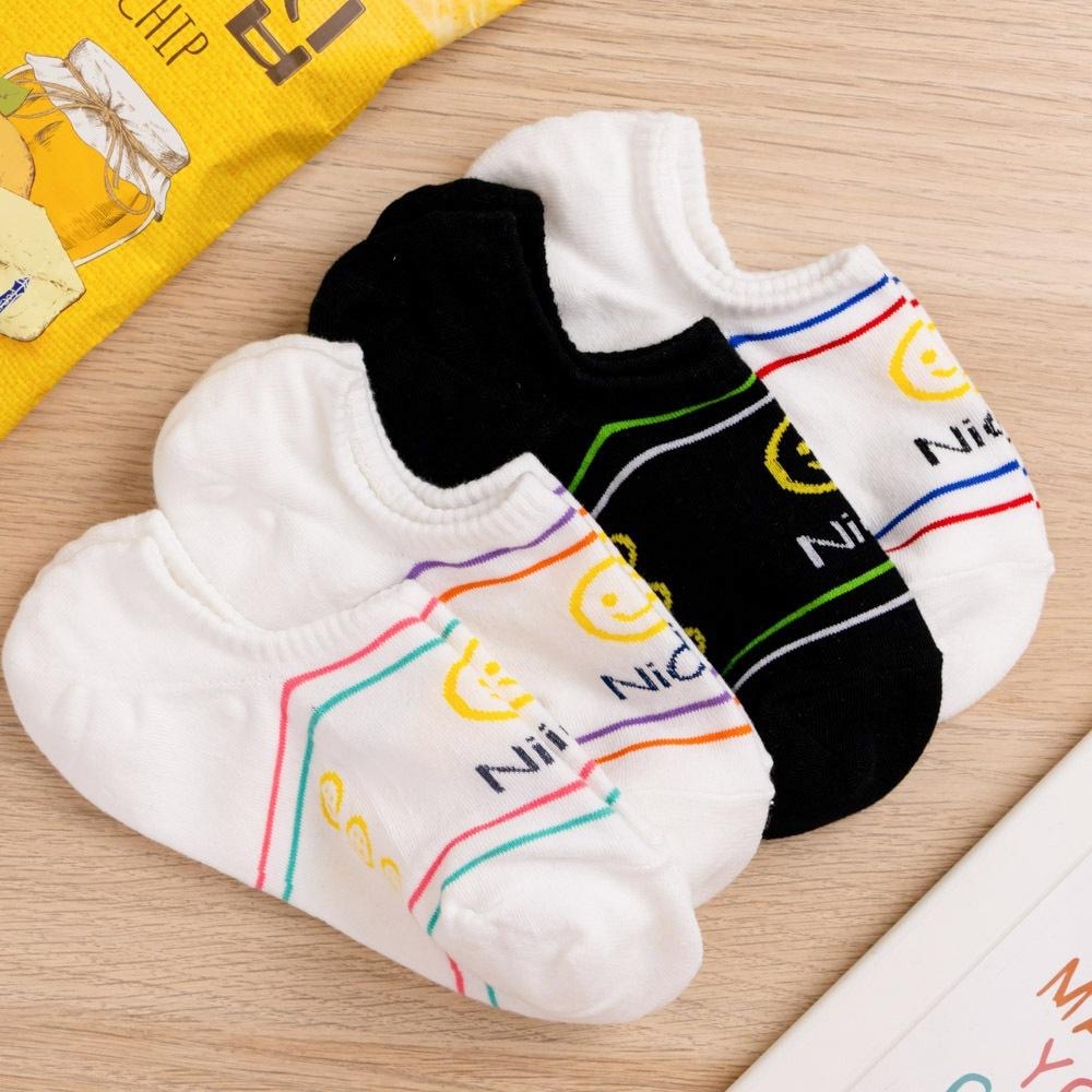 AHUA 韓國襪子 雙色條紋NICE!縷空笑臉船型襪K2000 韓妞必備 百搭純棉襪 正韓襪子 少女襪 阿華有事嗎-細節圖5