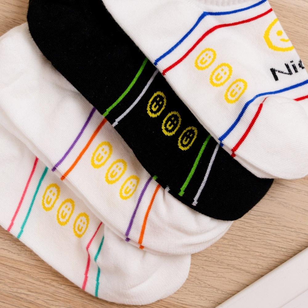 AHUA 韓國襪子 雙色條紋NICE!縷空笑臉船型襪K2000 韓妞必備 百搭純棉襪 正韓襪子 少女襪 阿華有事嗎-細節圖6