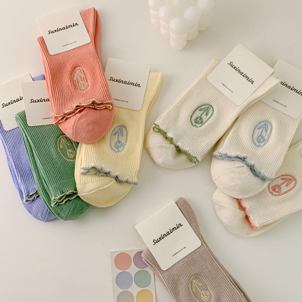 AHUA阿華有事嗎 奶油系刺繡鬱金香花邊中筒襪 S0514 韓妞必備 百搭純棉襪 韓系襪子 少女襪-細節圖3