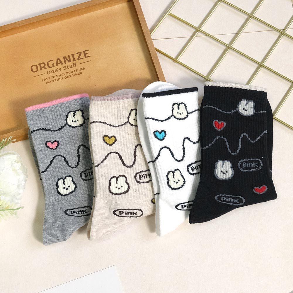 AHUA阿華有事嗎 滿版兔子愛心波浪符號中筒襪 K2275 正韓襪子 百搭純棉襪 韓妞必備 少女襪-細節圖3