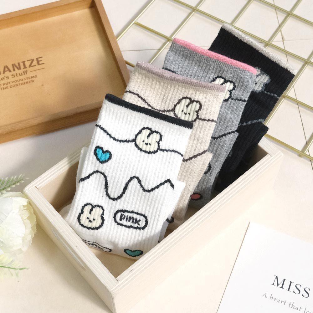 AHUA阿華有事嗎 滿版兔子愛心波浪符號中筒襪 K2275 正韓襪子 百搭純棉襪 韓妞必備 少女襪-細節圖4