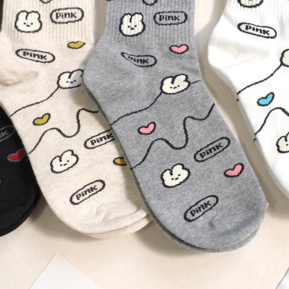 AHUA阿華有事嗎 滿版兔子愛心波浪符號中筒襪 K2275 正韓襪子 百搭純棉襪 韓妞必備 少女襪-細節圖6