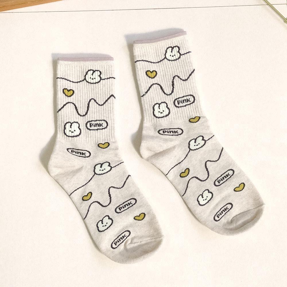 AHUA阿華有事嗎 滿版兔子愛心波浪符號中筒襪 K2275 正韓襪子 百搭純棉襪 韓妞必備 少女襪-細節圖8