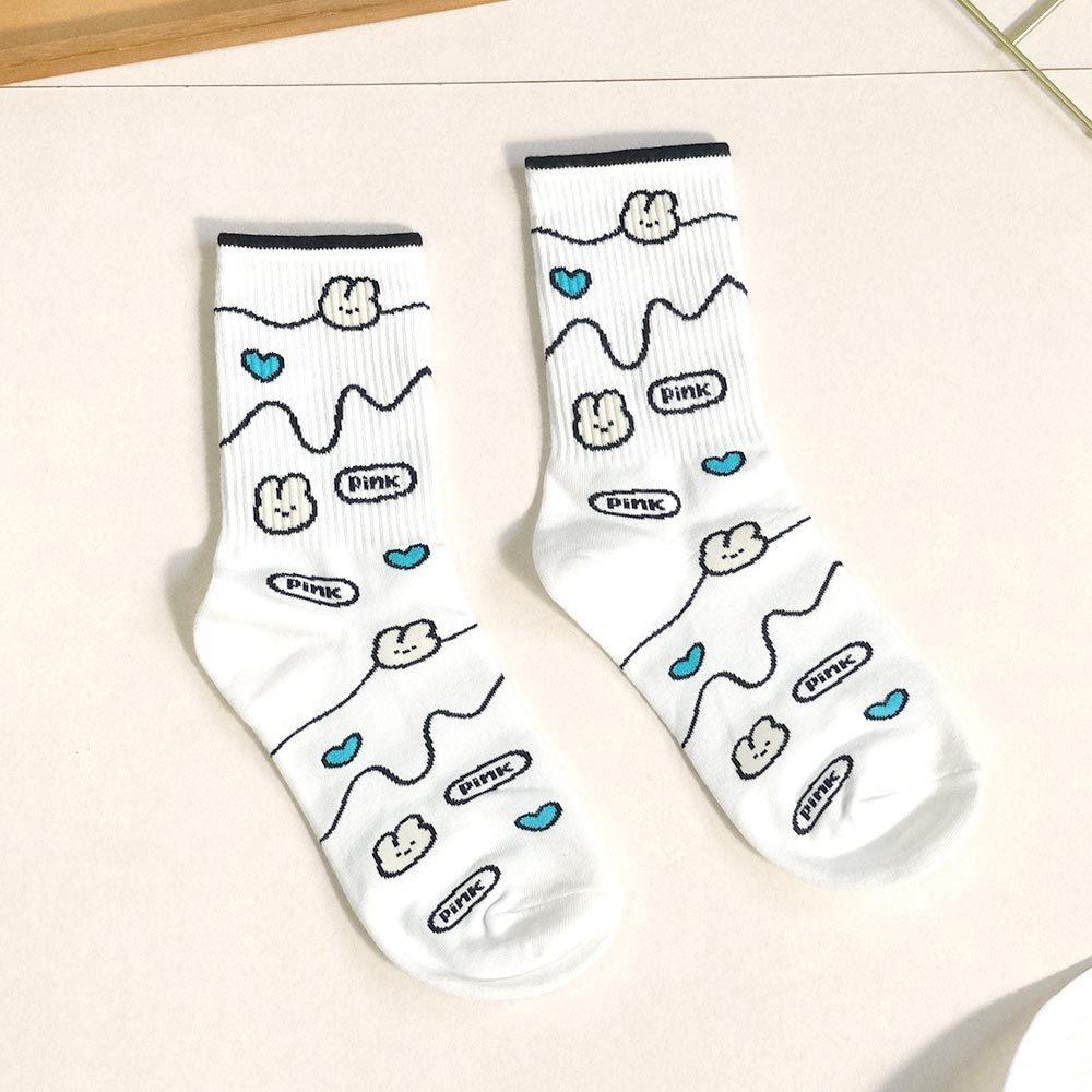AHUA阿華有事嗎 滿版兔子愛心波浪符號中筒襪 K2275 正韓襪子 百搭純棉襪 韓妞必備 少女襪-細節圖9