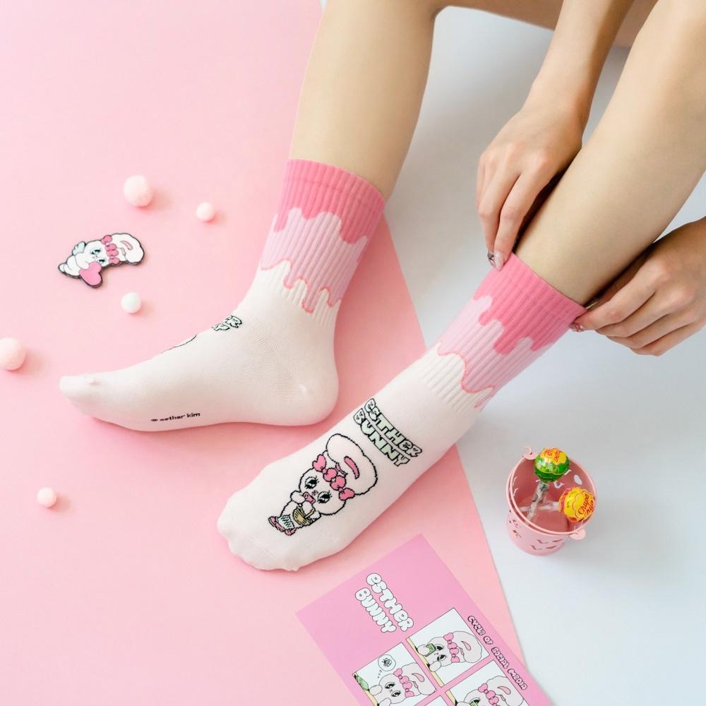 AHUA 艾絲樂小兔聯名-冰淇淋漸層中筒襪 女生襪子 R0022 純棉中筒襪 MIT台灣製造 原創設計襪-細節圖3