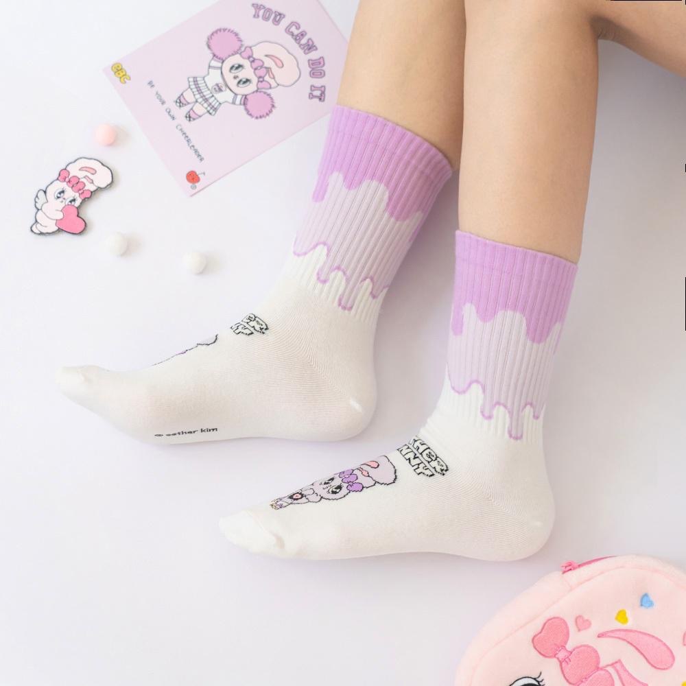 AHUA 艾絲樂小兔聯名-冰淇淋漸層中筒襪 女生襪子 R0022 純棉中筒襪 MIT台灣製造 原創設計襪-細節圖6
