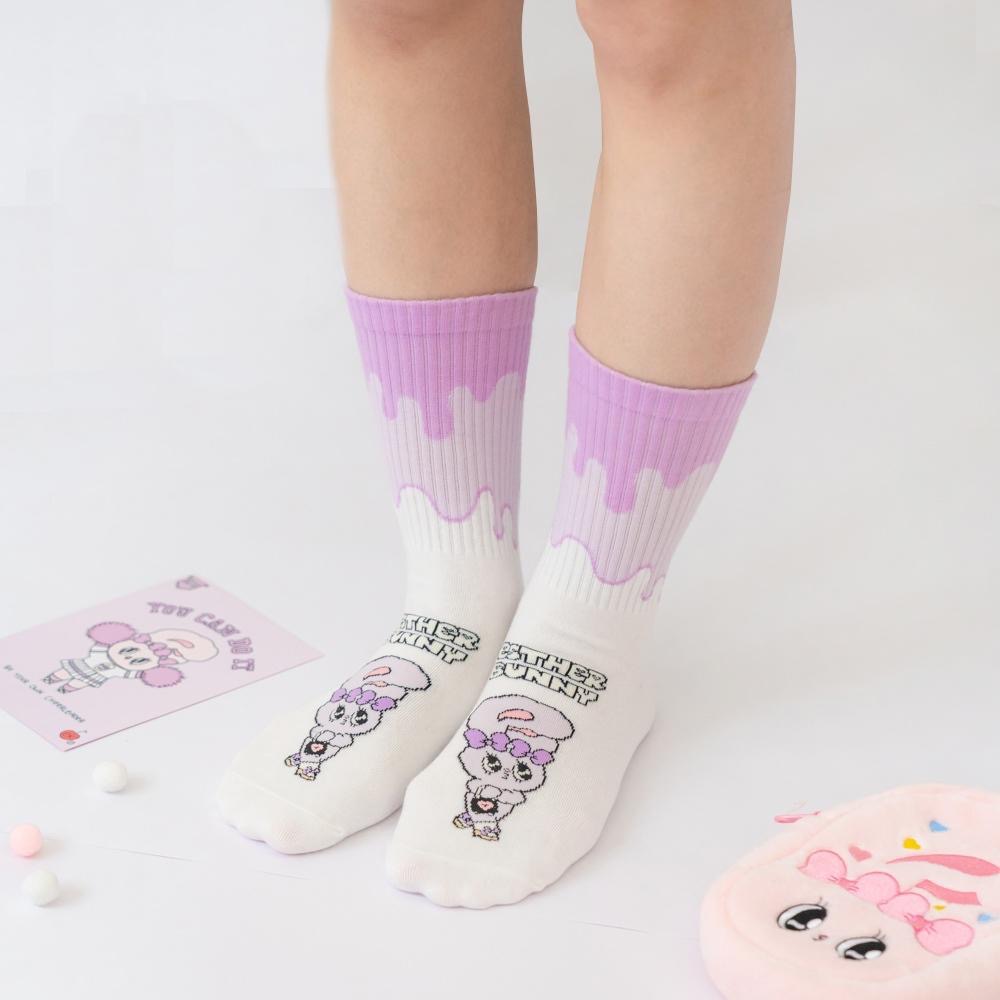 AHUA 艾絲樂小兔聯名-冰淇淋漸層中筒襪 女生襪子 R0022 純棉中筒襪 MIT台灣製造 原創設計襪-細節圖7