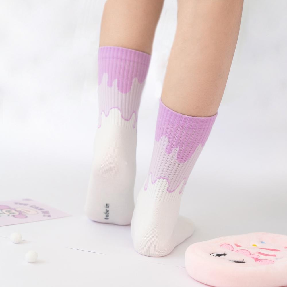 AHUA 艾絲樂小兔聯名-冰淇淋漸層中筒襪 女生襪子 R0022 純棉中筒襪 MIT台灣製造 原創設計襪-細節圖8