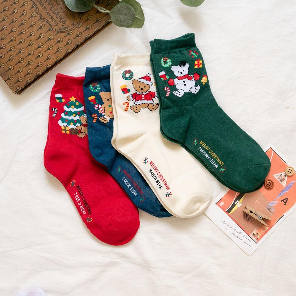 AHUA阿華有事嗎 韓國襪子 立體毛毛三個戴帽雪人小頭中筒襪K1918 韓妞必備 百搭純棉襪 聖誕襪 交換禮物-細節圖4