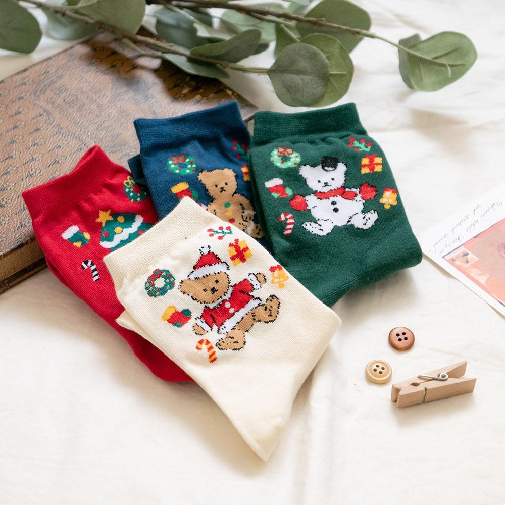 AHUA阿華有事嗎 韓國襪子 立體毛毛三個戴帽雪人小頭中筒襪K1918 韓妞必備 百搭純棉襪 聖誕襪 交換禮物-細節圖5