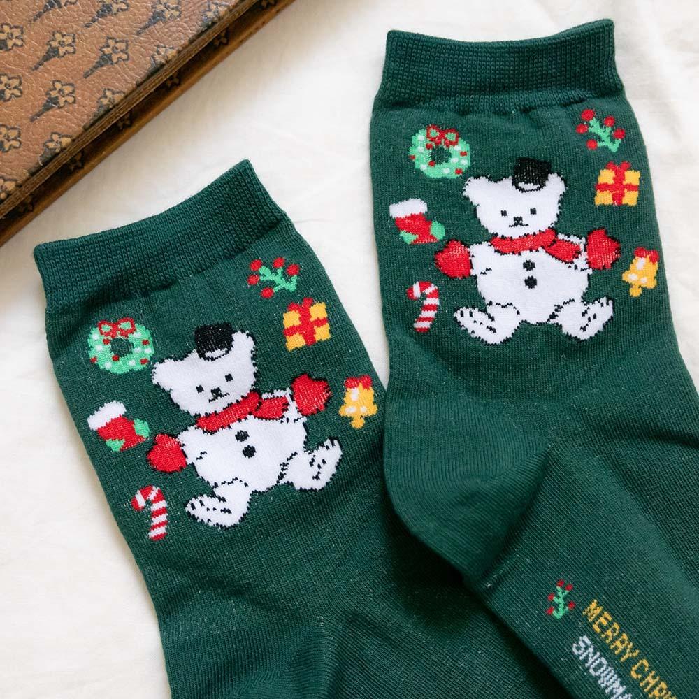 AHUA阿華有事嗎 韓國襪子 立體毛毛三個戴帽雪人小頭中筒襪K1918 韓妞必備 百搭純棉襪 聖誕襪 交換禮物-細節圖6