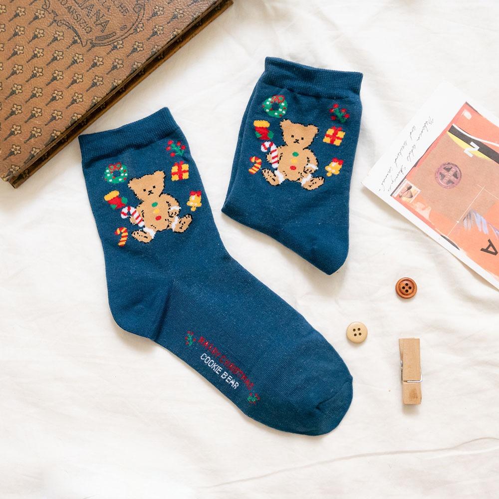 AHUA阿華有事嗎 韓國襪子 立體毛毛三個戴帽雪人小頭中筒襪K1918 韓妞必備 百搭純棉襪 聖誕襪 交換禮物-細節圖7