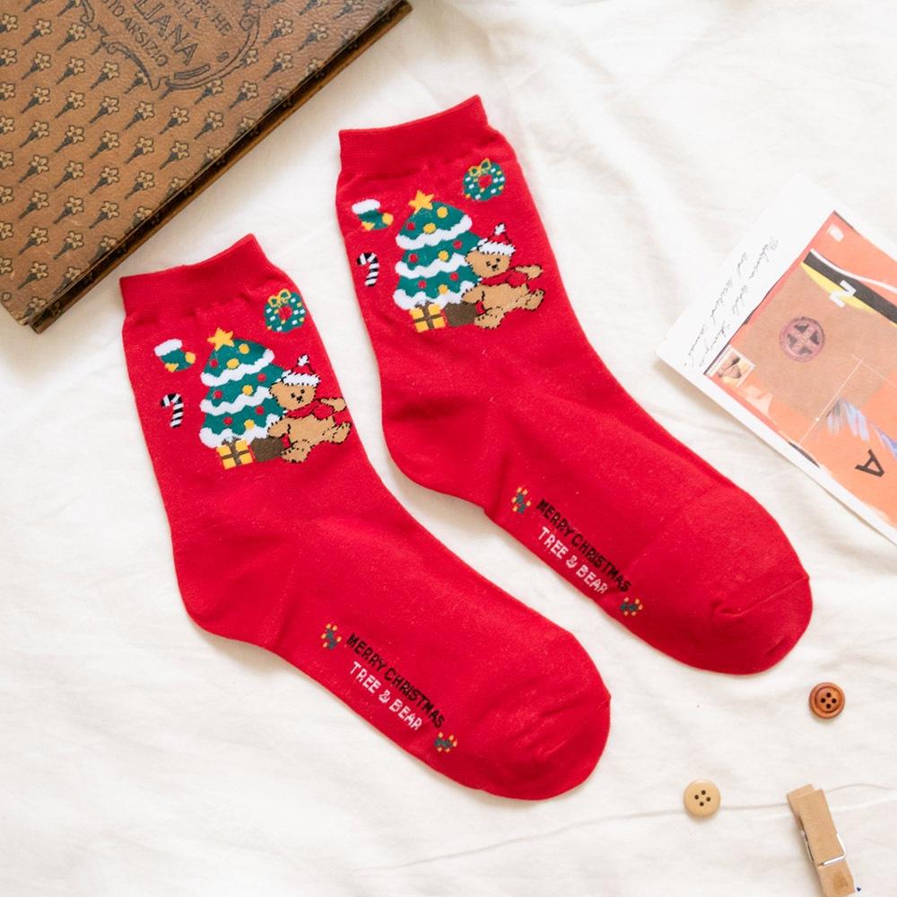 AHUA阿華有事嗎 韓國襪子 立體毛毛三個戴帽雪人小頭中筒襪K1918 韓妞必備 百搭純棉襪 聖誕襪 交換禮物-細節圖8