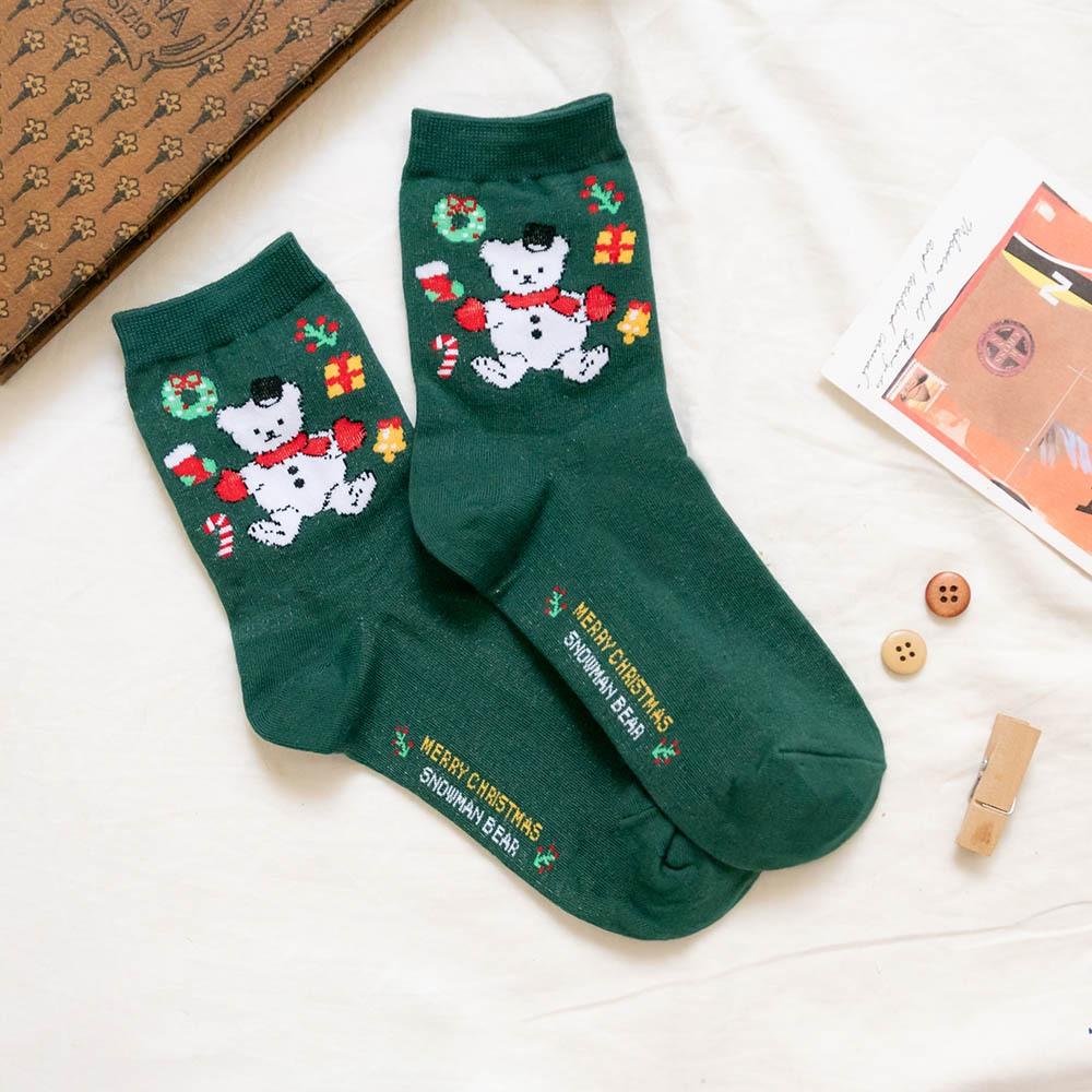 AHUA阿華有事嗎 韓國襪子 立體毛毛三個戴帽雪人小頭中筒襪K1918 韓妞必備 百搭純棉襪 聖誕襪 交換禮物-細節圖9