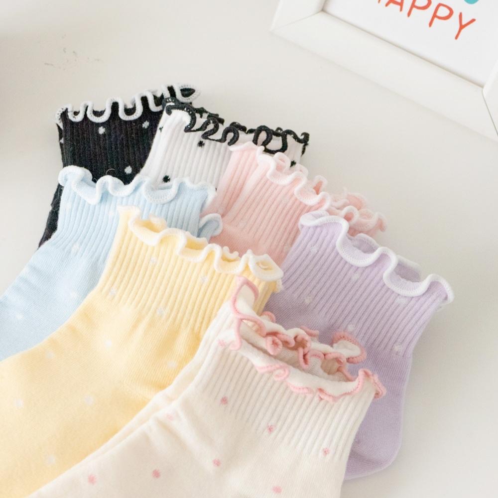 AHUA 韓國襪子 滿版粉嫩雪點木耳捲邊短襪 K2062 韓妞必備 百搭純棉襪 正韓襪子 少女襪 阿華有事嗎-細節圖5