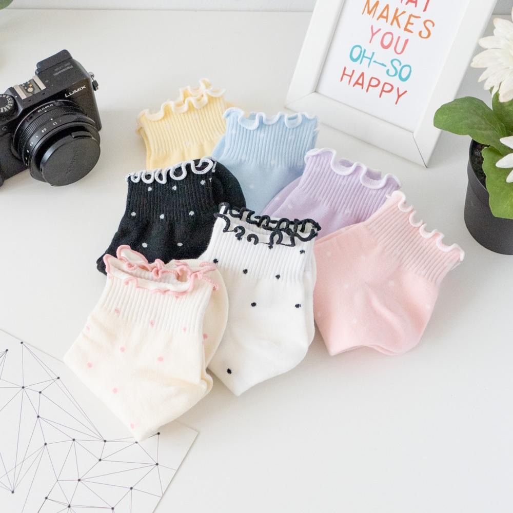 AHUA 韓國襪子 滿版粉嫩雪點木耳捲邊短襪 K2062 韓妞必備 百搭純棉襪 正韓襪子 少女襪 阿華有事嗎-細節圖6