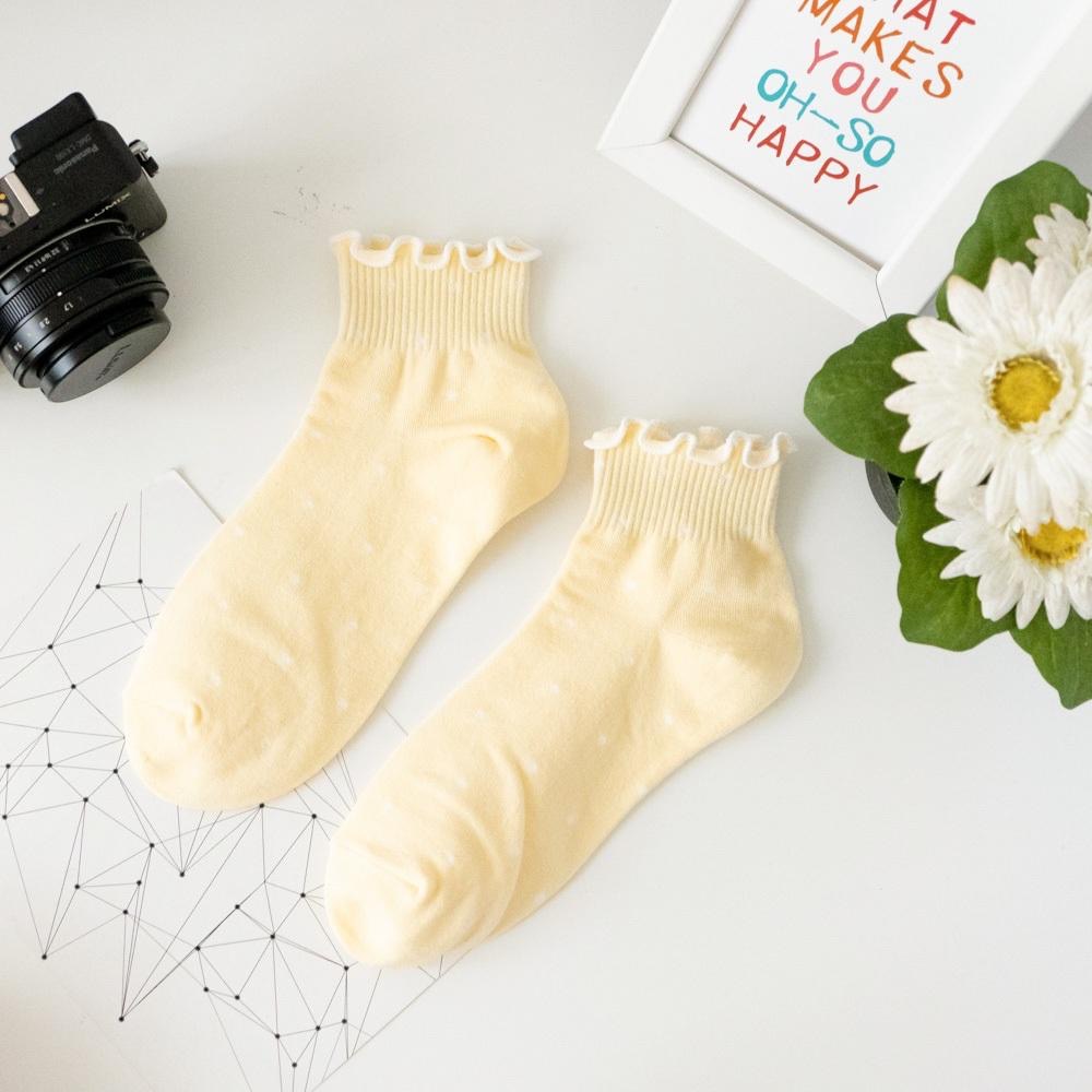 AHUA 韓國襪子 滿版粉嫩雪點木耳捲邊短襪 K2062 韓妞必備 百搭純棉襪 正韓襪子 少女襪 阿華有事嗎-細節圖7