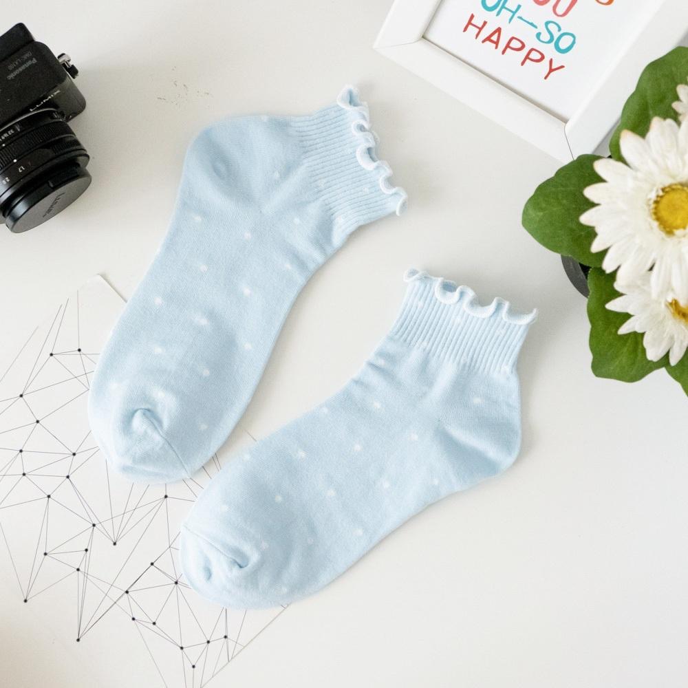AHUA 韓國襪子 滿版粉嫩雪點木耳捲邊短襪 K2062 韓妞必備 百搭純棉襪 正韓襪子 少女襪 阿華有事嗎-細節圖8