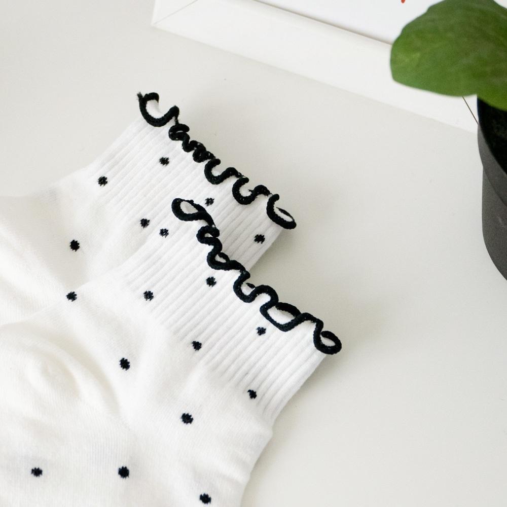 AHUA 韓國襪子 滿版粉嫩雪點木耳捲邊短襪 K2062 韓妞必備 百搭純棉襪 正韓襪子 少女襪 阿華有事嗎-細節圖9