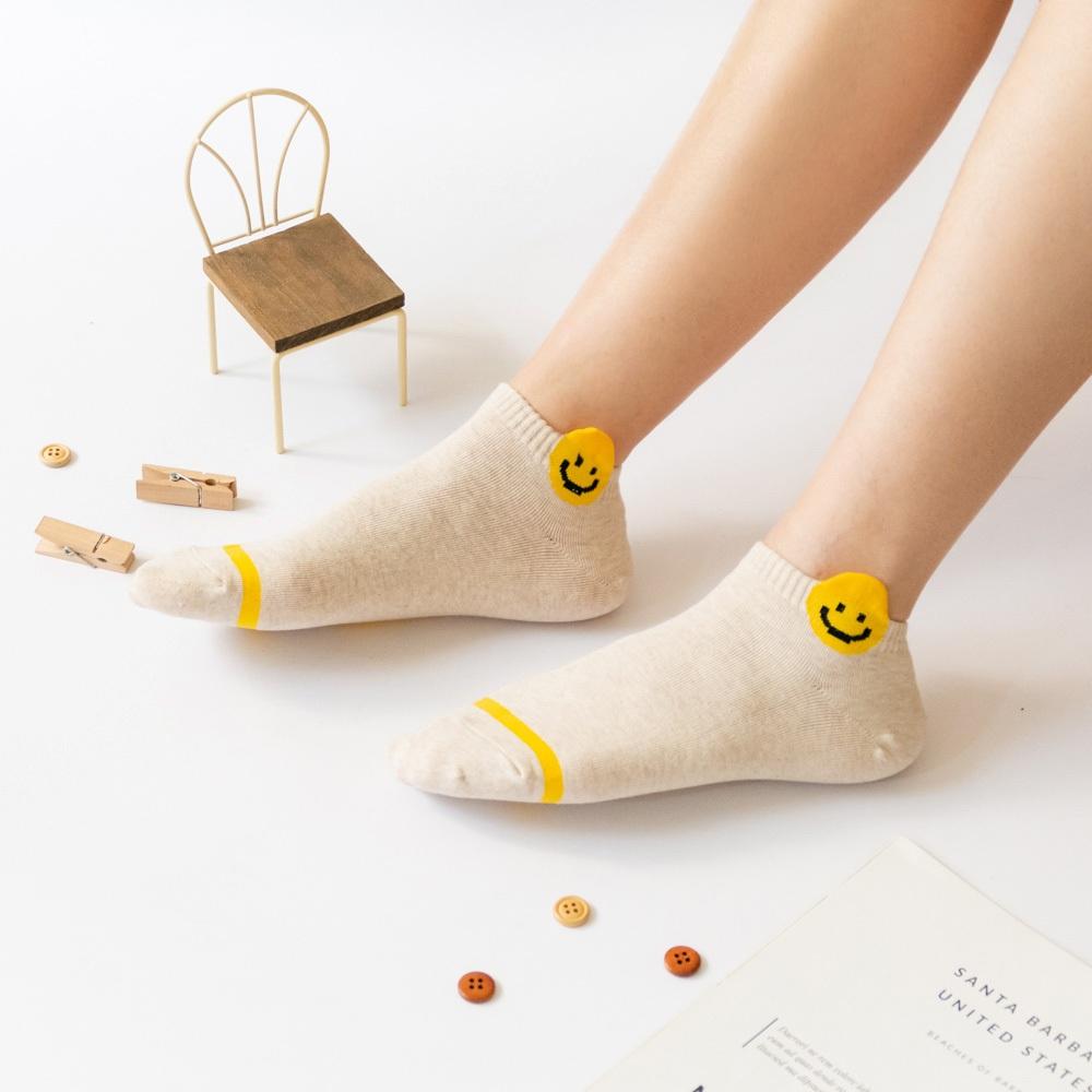 AHUA 韓國襪子 Smile!立體耳朵黃色笑臉短襪 K2058 韓妞必備 百搭純棉襪 正韓襪子 少女襪 阿華有事嗎-細節圖3