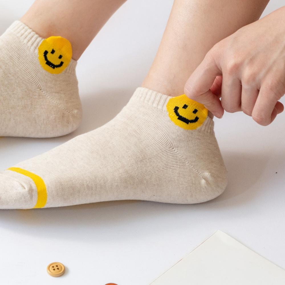 AHUA 韓國襪子 Smile!立體耳朵黃色笑臉短襪 K2058 韓妞必備 百搭純棉襪 正韓襪子 少女襪 阿華有事嗎-細節圖4