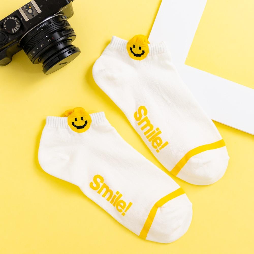 AHUA 韓國襪子 Smile!立體耳朵黃色笑臉短襪 K2058 韓妞必備 百搭純棉襪 正韓襪子 少女襪 阿華有事嗎-細節圖8