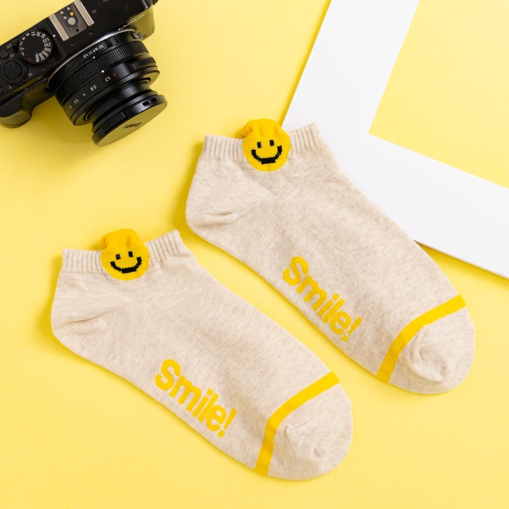 AHUA 韓國襪子 Smile!立體耳朵黃色笑臉短襪 K2058 韓妞必備 百搭純棉襪 正韓襪子 少女襪 阿華有事嗎-細節圖9