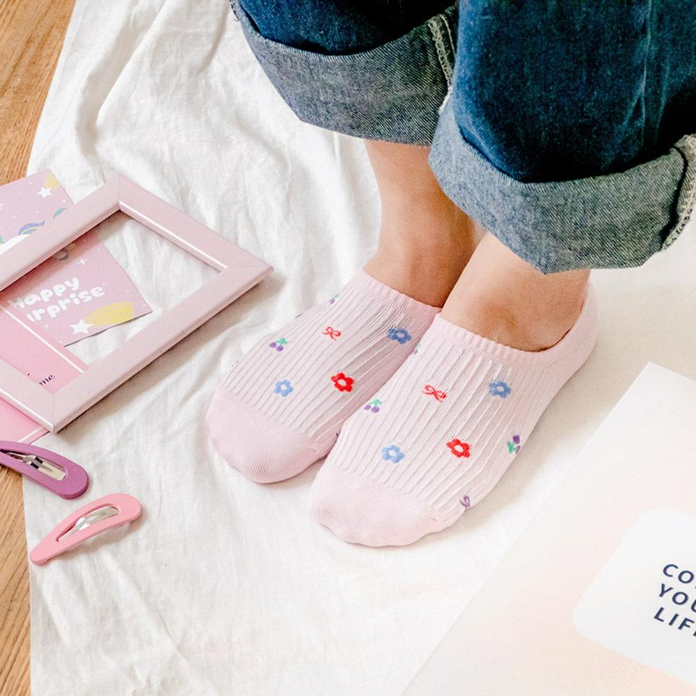 AHUA阿華有事嗎 馬卡龍色立體條紋水果小花船型襪 K2081 正韓襪子 百搭純棉襪 韓妞必備 少女襪-細節圖3