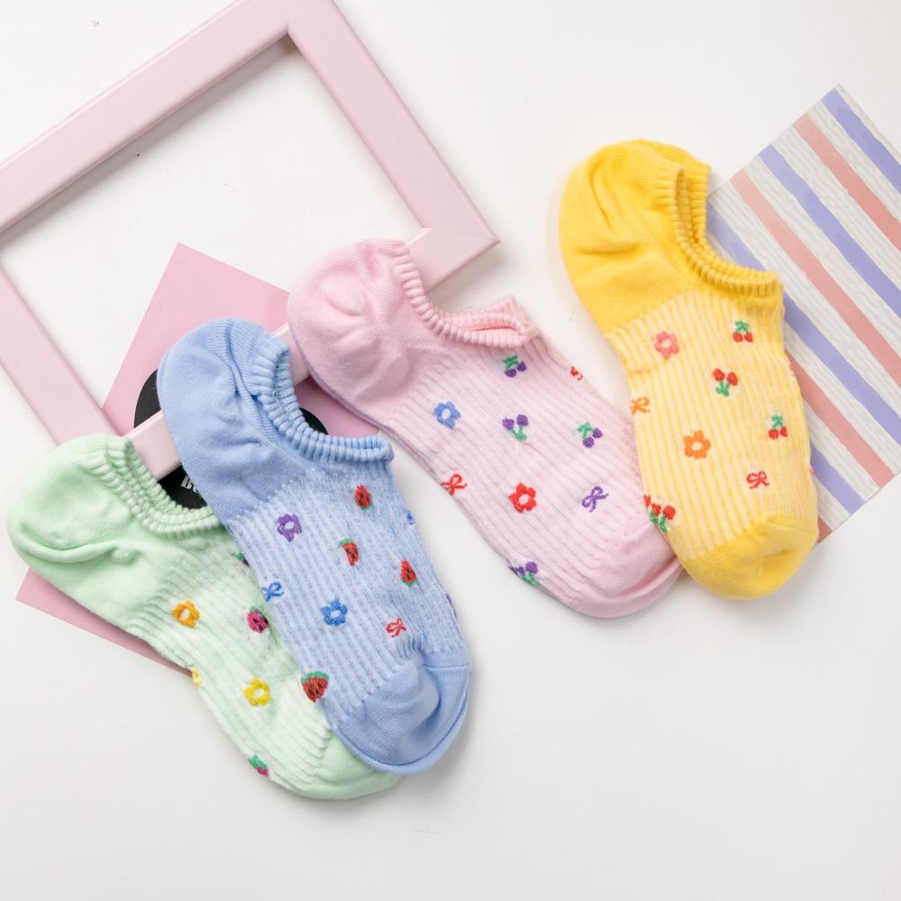 AHUA阿華有事嗎 馬卡龍色立體條紋水果小花船型襪 K2081 正韓襪子 百搭純棉襪 韓妞必備 少女襪-細節圖5