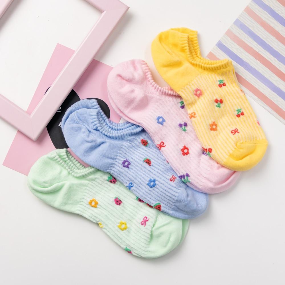 AHUA阿華有事嗎 馬卡龍色立體條紋水果小花船型襪 K2081 正韓襪子 百搭純棉襪 韓妞必備 少女襪-細節圖6