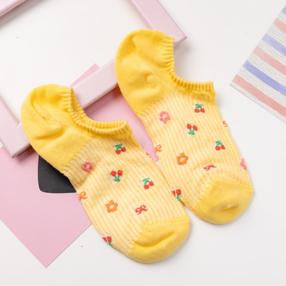 AHUA阿華有事嗎 馬卡龍色立體條紋水果小花船型襪 K2081 正韓襪子 百搭純棉襪 韓妞必備 少女襪-細節圖7