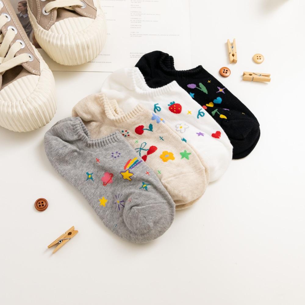 AHUA 韓國襪子 繽紛閃亮手繪插圖船型襪 K2066 韓妞必備 百搭純棉襪 正韓襪子 少女襪 阿華有事嗎-細節圖4