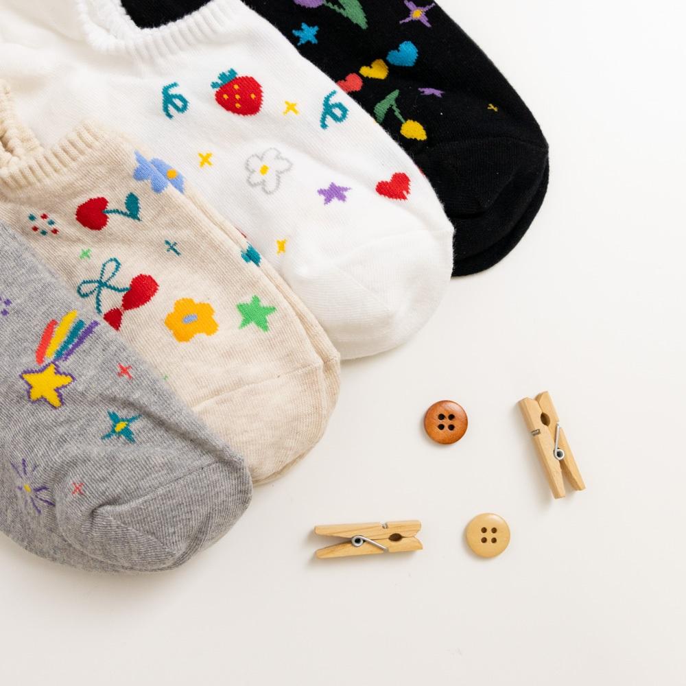 AHUA 韓國襪子 繽紛閃亮手繪插圖船型襪 K2066 韓妞必備 百搭純棉襪 正韓襪子 少女襪 阿華有事嗎-細節圖5